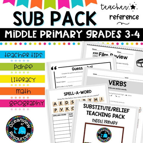 Substitute Teacher - Relief Teaching Activity Pack - Elementary grades 3-4