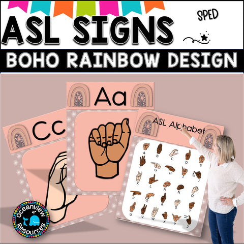 ASL Alphabet posters.  BOHO RAINBOW