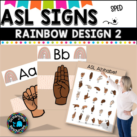 ASL Alphabet posters.  BOHO RAINBOW design 2