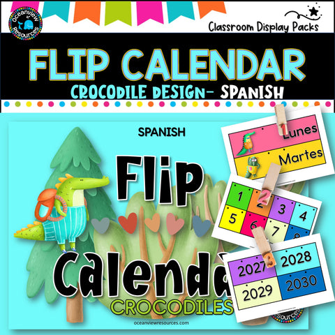 Perpetual Flip Calendars -dates, months, years - CROCODILES SPANISH