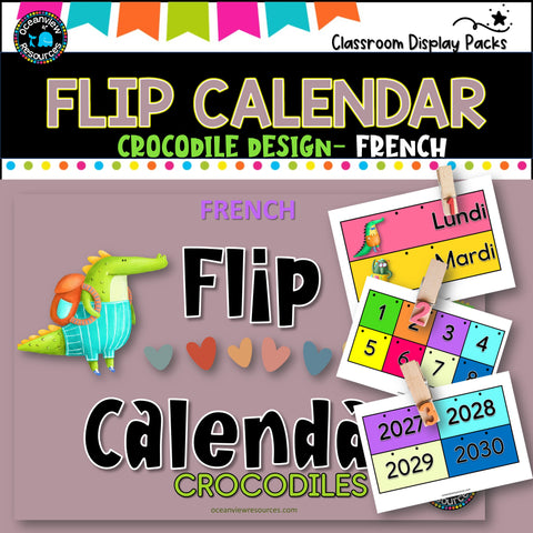 Perpetual Flip Calendars -dates, months, years - CROCODILES FRENCH