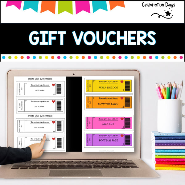 GIFT VOUCHER cards for Mother, Fathers' day or Christmas