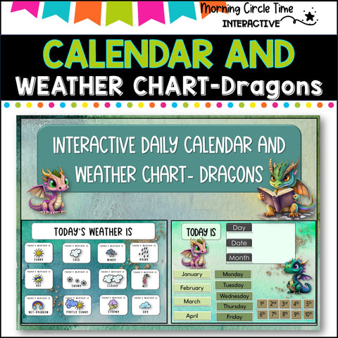 Daily Calendar and Weather chart- Interactive PowerPoint- DRAGON THEME