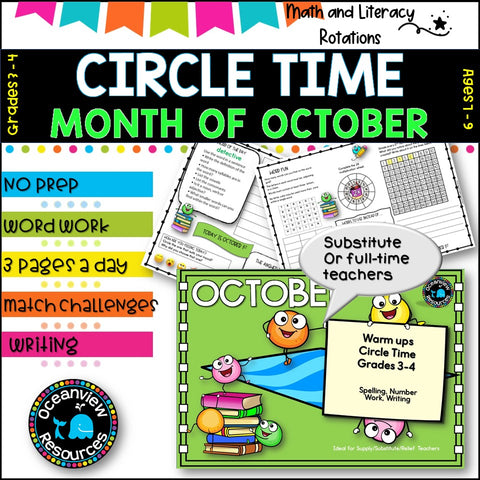 OCTOBER NO Prep - SUB Pack -Literacy and Number -Grades 3-4 (31 days work)