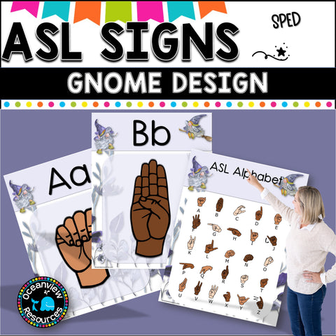 ASL Alphabet posters.  FUN Gnome design