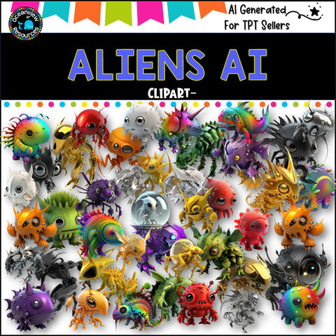 AMAZING ALIENS- CLIPART 40 png files AI GENERATED