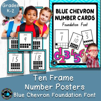 Ten Frame Number Posters -Foundation Font Blue Chevron