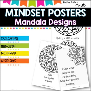 Mindfulness and Mindset posters, calm coloring for social emotional learning.