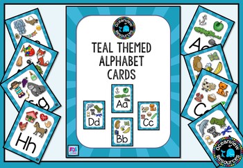 Teal themed Alphabet Posters with Pictures, Ideal for Bulletin Boards