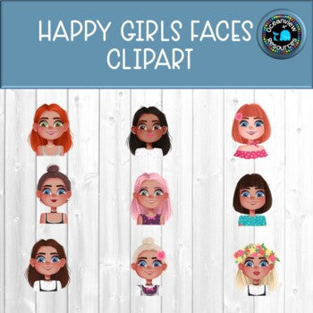 Happy girls faces- CLIPART