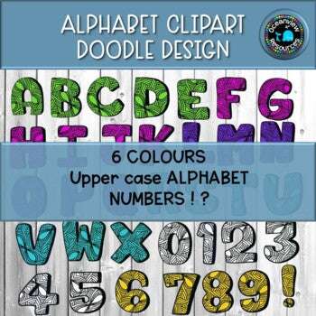 Alphabet Clipart- Doodle Design 6 colors  HUGE SET