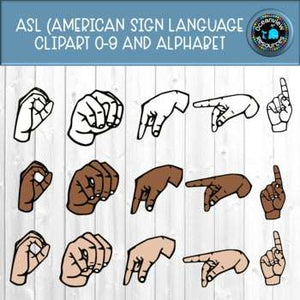 ASL Sign language clipart Alphabet and numbers 0-9