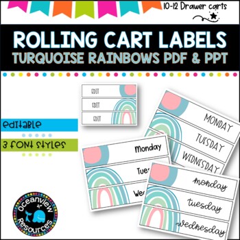 10 Drawer Rolling Cart Labels | TURQUOISE RAINBOWS DESIGN I Teacher Trolley