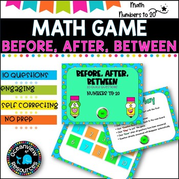 NO PREP MATH GAME -BEFORE, AFTER, BETWEEN Numbers to 20-POWERPOINT GAME