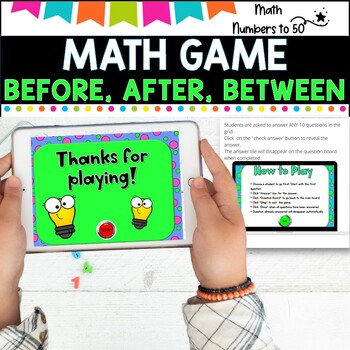 NO PREP MATH GAME l BEFORE, AFTER, BETWEEN to 50 l POWERPOINT GAME