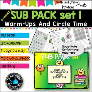 Emergency SUB PACK/PLANS NO PREP -Literacy and Number -Grades 3-4 SET 1
