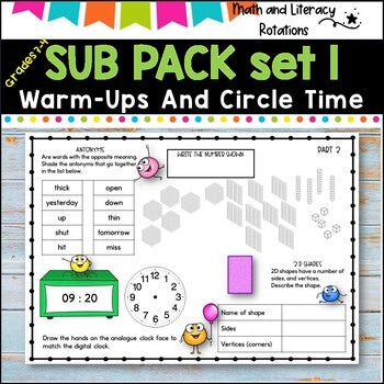 Emergency SUB PACK/PLANS NO PREP -Literacy and Number -Grades 3-4 SET 1